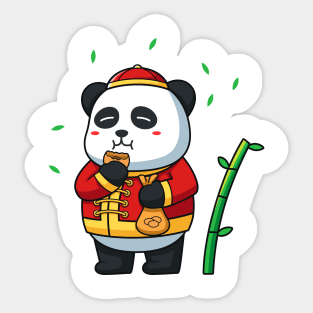 Cute panda eating with chinese costume Sticker